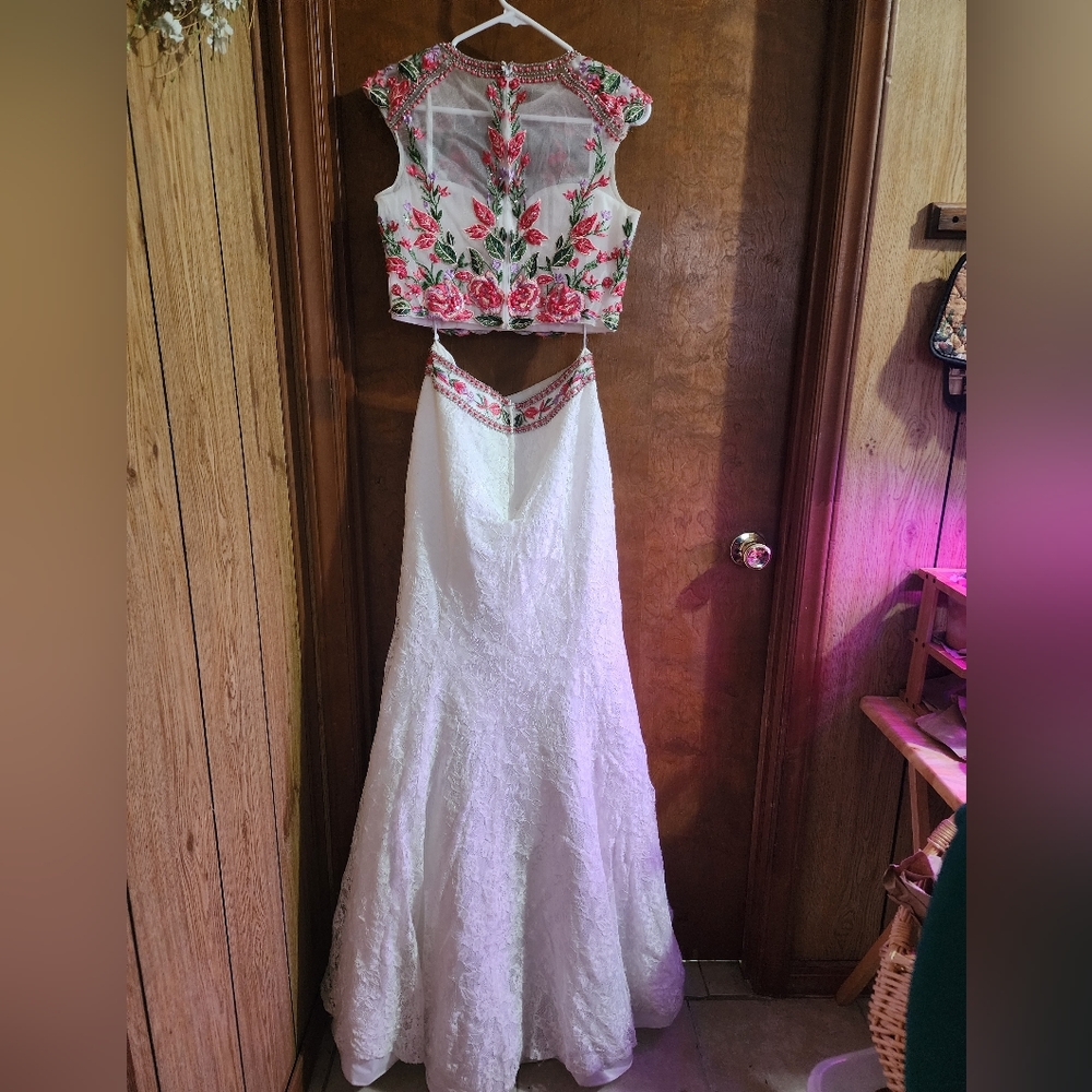 2-Piece Prom Dress - Pink beaded top and Fit & Flare skirt